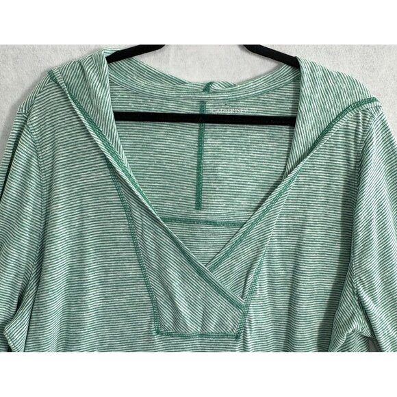 CATHERINES Women Top Pullover Long Sleeve Hooded Pocket Stripe Sz 1x Green 49-26 - Picture 3 of 12